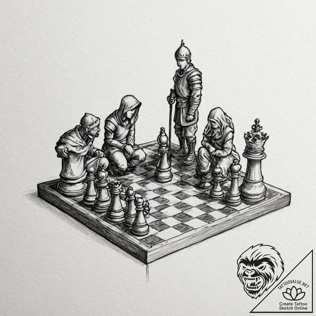 Tattoo sketch, chessboard of choices: a chess... - tattoo sketch (№1752387089_0, 13.07.2025 06:11) — tattoovalue.net