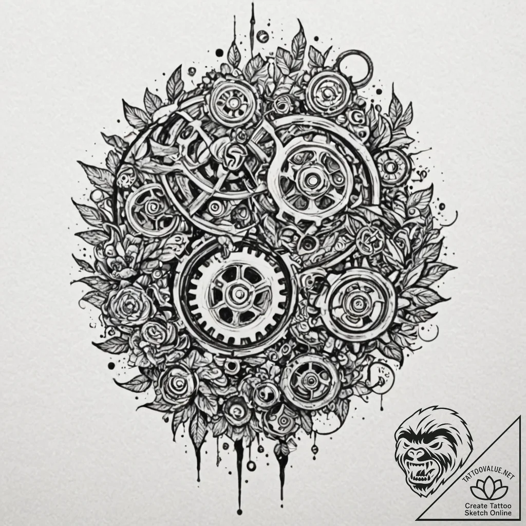 Tattoo sketch, fractured timepiece face, a cl... - tattoo sketch (№1752387940_0, 13.07.2025 06:25) — tattoovalue.net