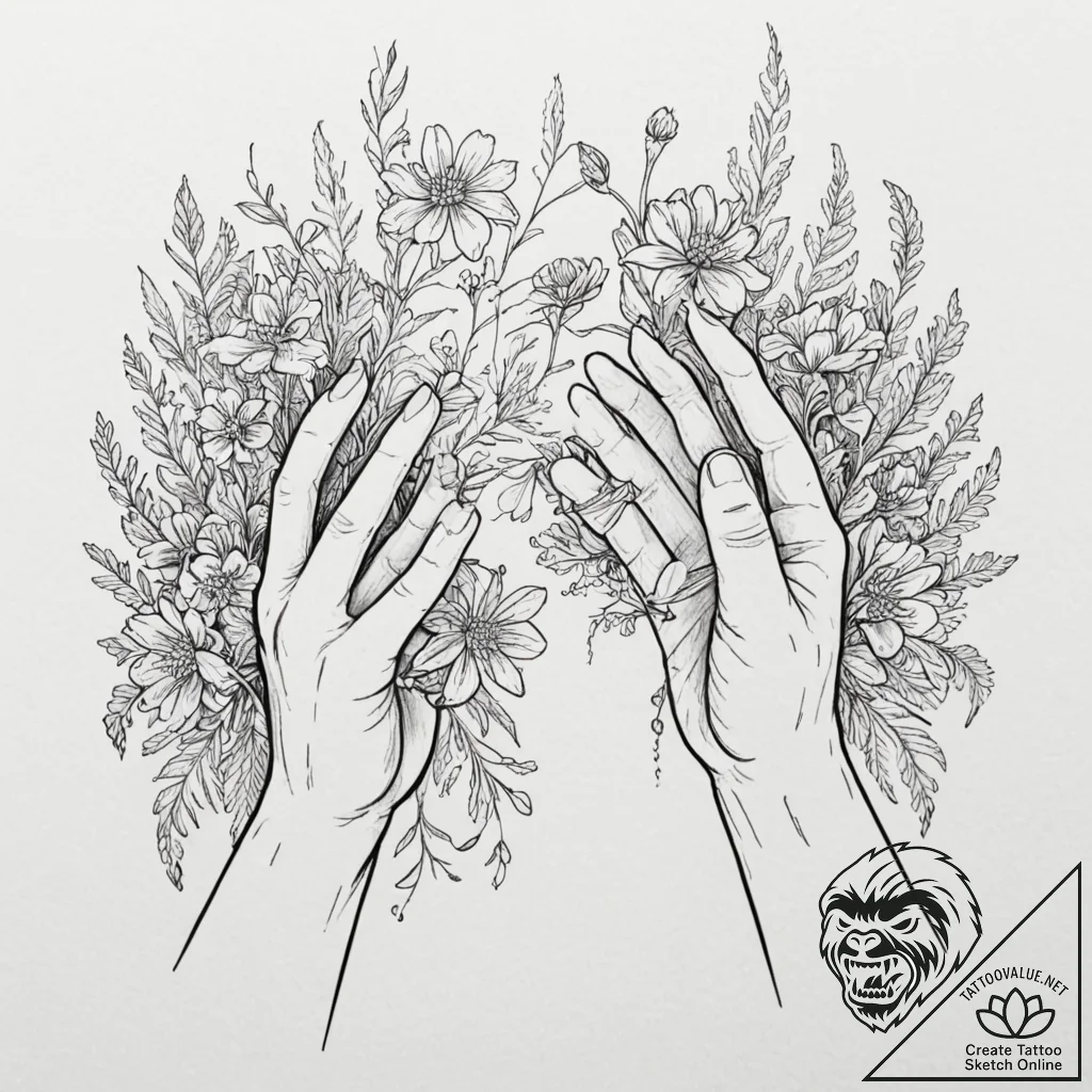 Tattoo sketch, herbalist's cybernetic hands,... - tattoo sketch (№1752388705_0, 13.07.2025 06:38) — tattoovalue.net