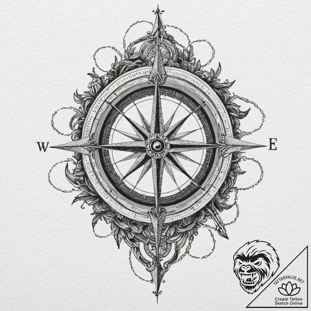 Tattoo sketch, lost compass, found direction,... - tattoo sketch (№1752389219_0, 13.07.2025 06:46) — tattoovalue.net
