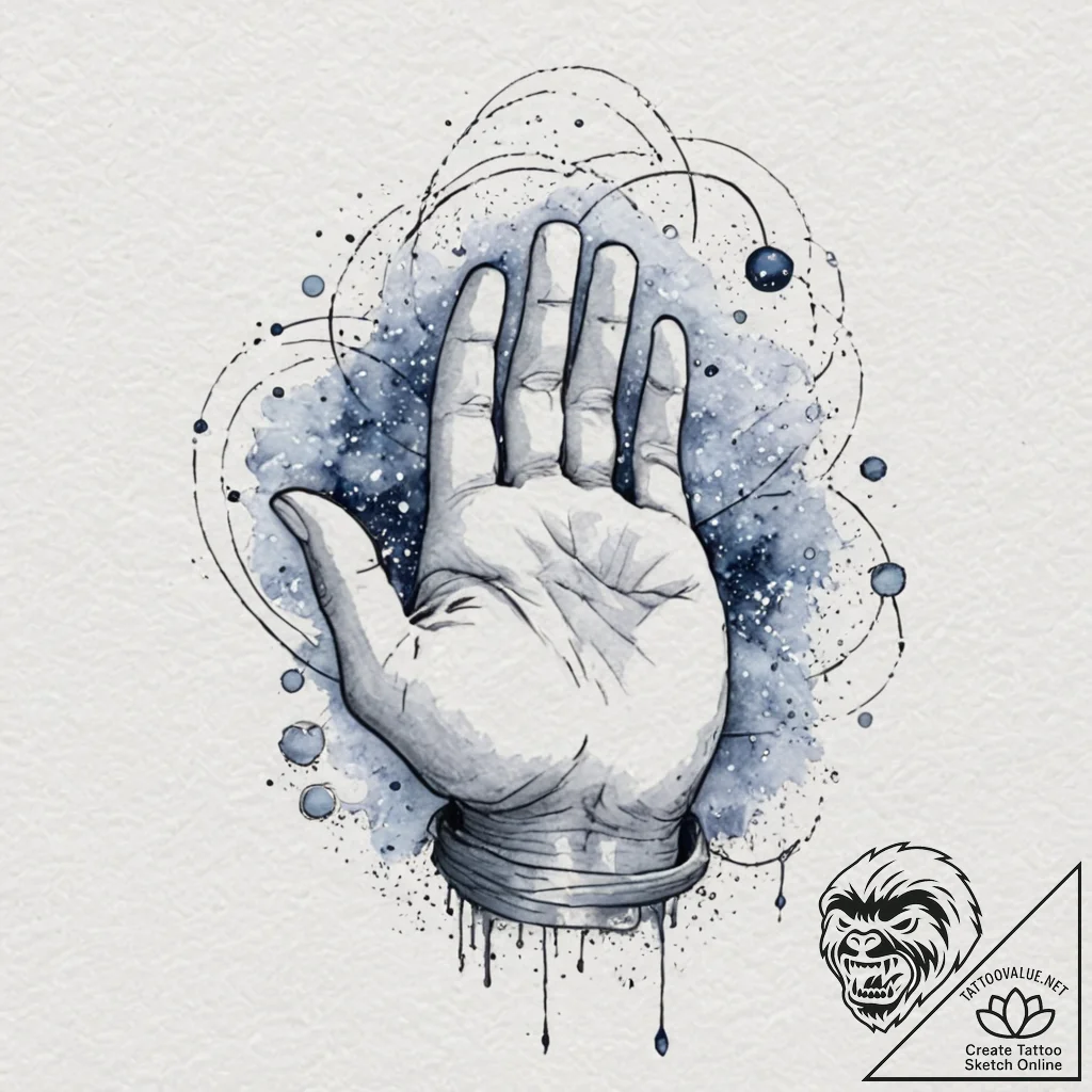 Tattoo sketch, hand of wisdom, cosmic touch,... - tattoo sketch (№1752389474_0, 13.07.2025 06:51) — tattoovalue.net