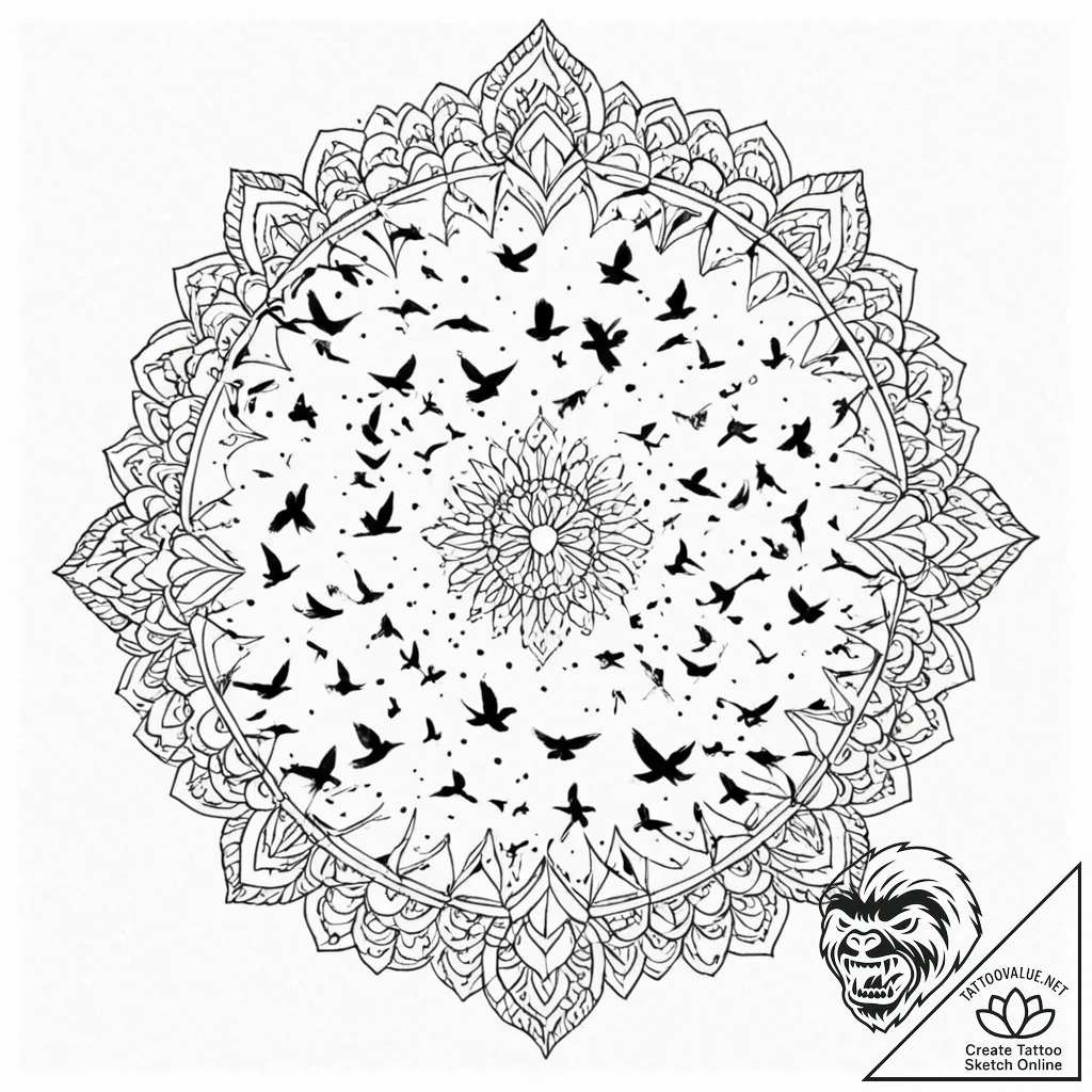 Tattoo sketch, synchronized starlings of the... - tattoo sketch (№1752389559_0, 13.07.2025 06:52) — tattoovalue.net