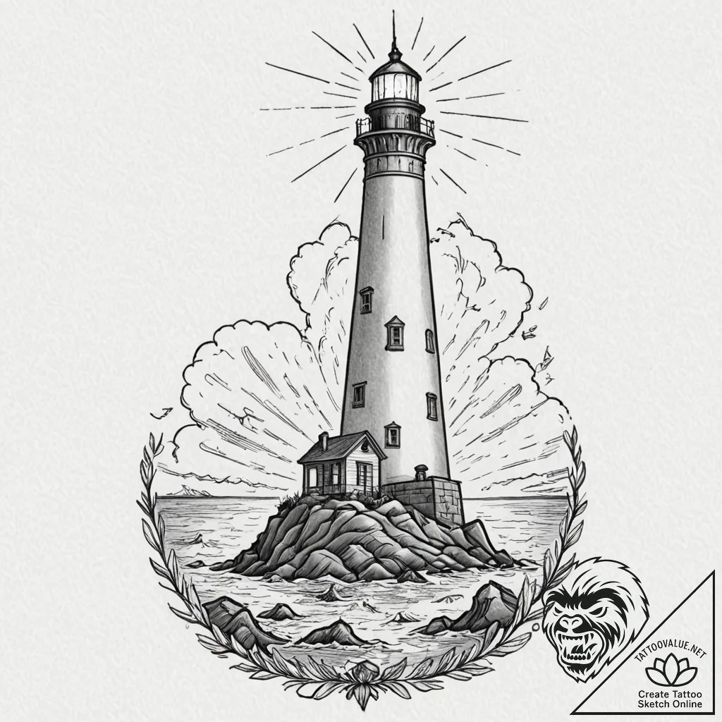 Tattoo sketch, lighthouse, guiding digital sh... - tattoo sketch (№1752389645_0, 13.07.2025 06:54) — tattoovalue.net