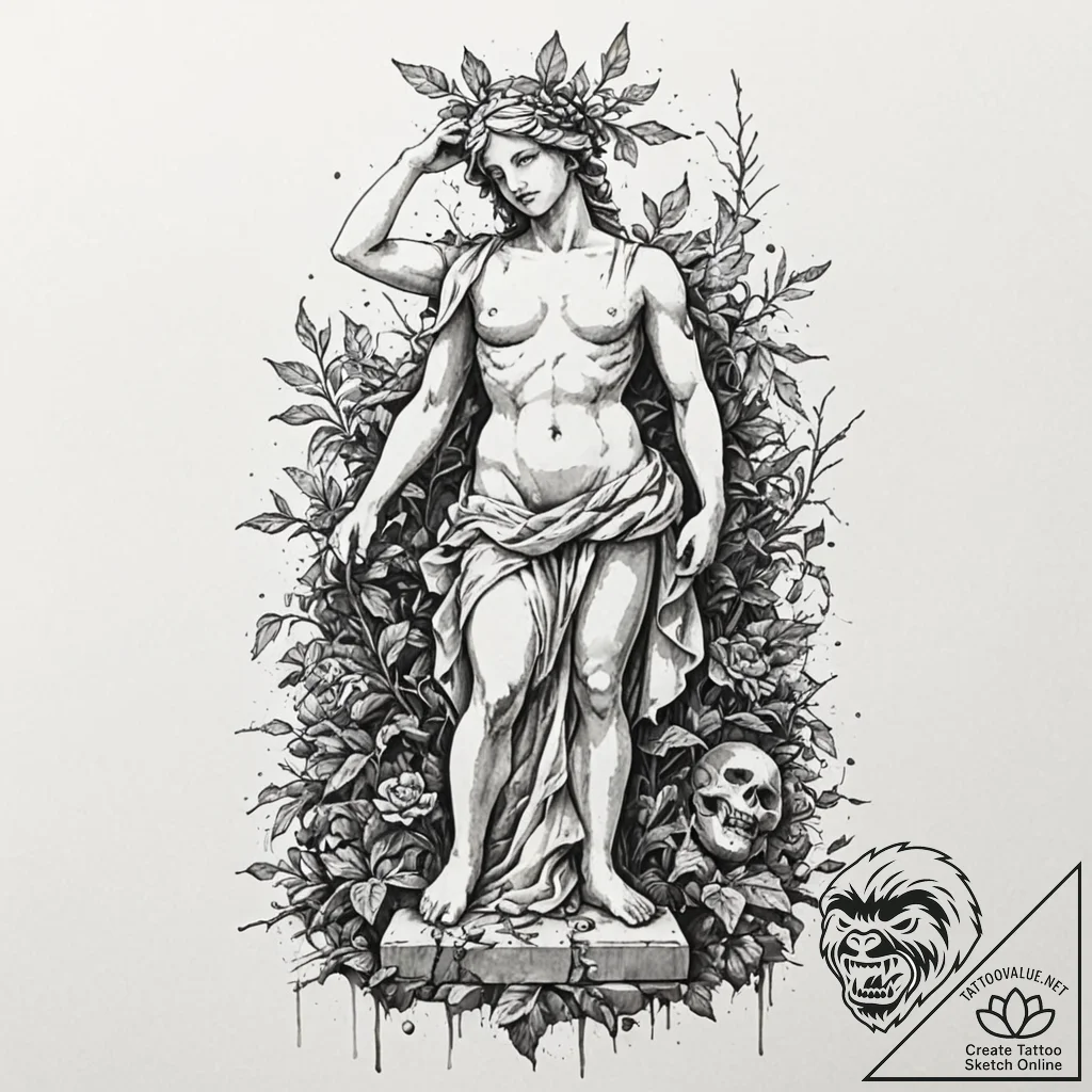 Tattoo sketch, broken classical statue, overg... - tattoo sketch (№1752390402_0, 13.07.2025 07:06) — tattoovalue.net