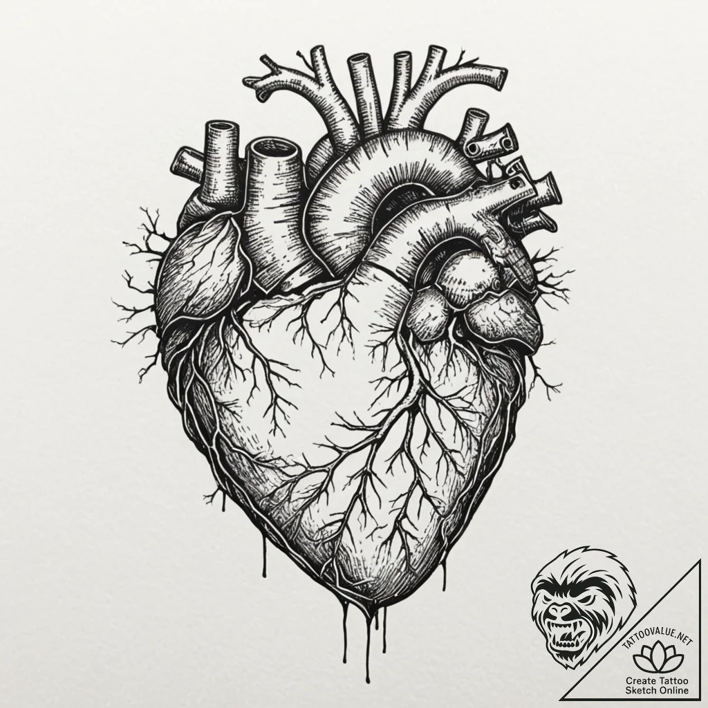 Tattoo sketch, organic circuit heart, a human... - tattoo sketch (№1752390573_0, 13.07.2025 07:09) — tattoovalue.net
