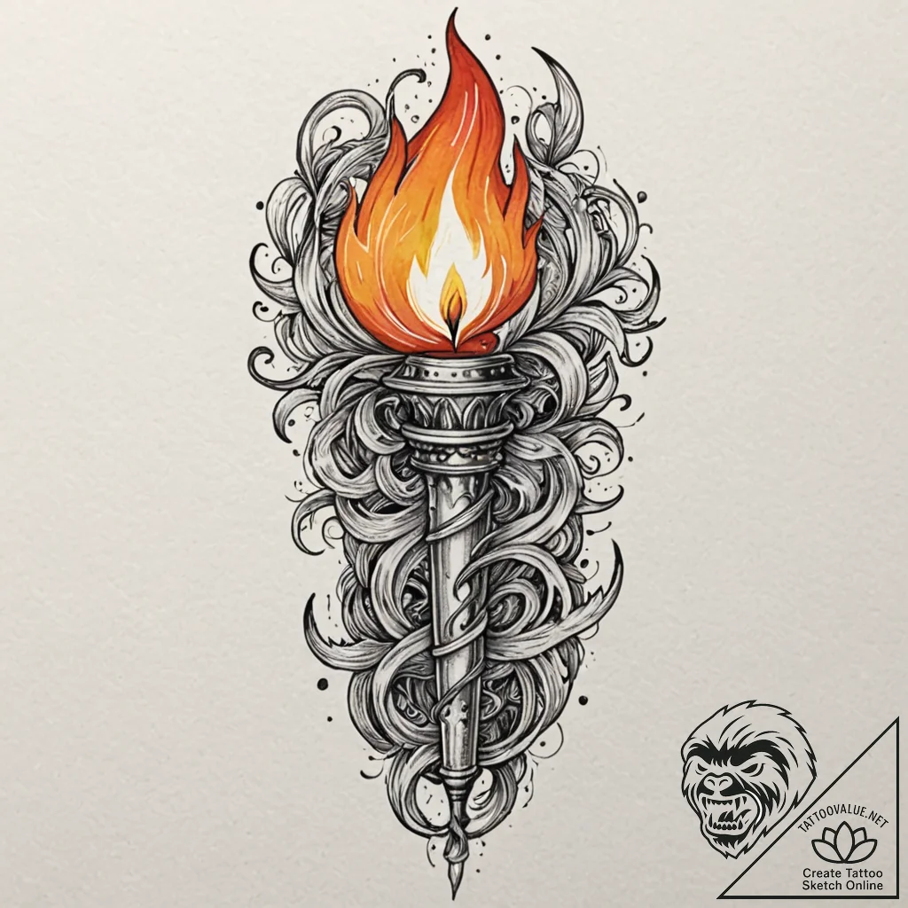 Tattoo sketch, torch of truth, luminous flame... - tattoo sketch (№1752391423_0, 13.07.2025 07:23) — tattoovalue.net