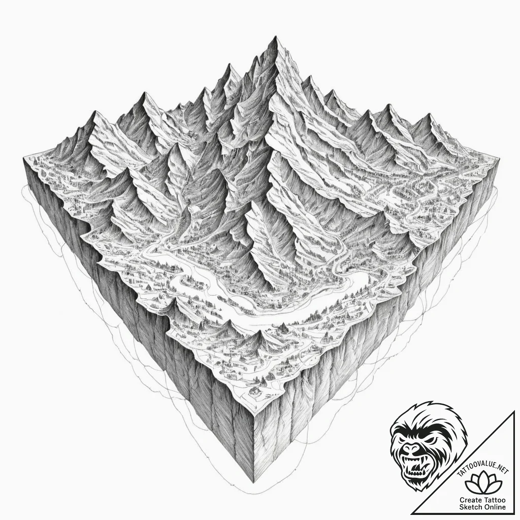 Tattoo sketch, topographic terrain, luminous... - tattoo sketch (№1752391509_0, 13.07.2025 07:25) — tattoovalue.net