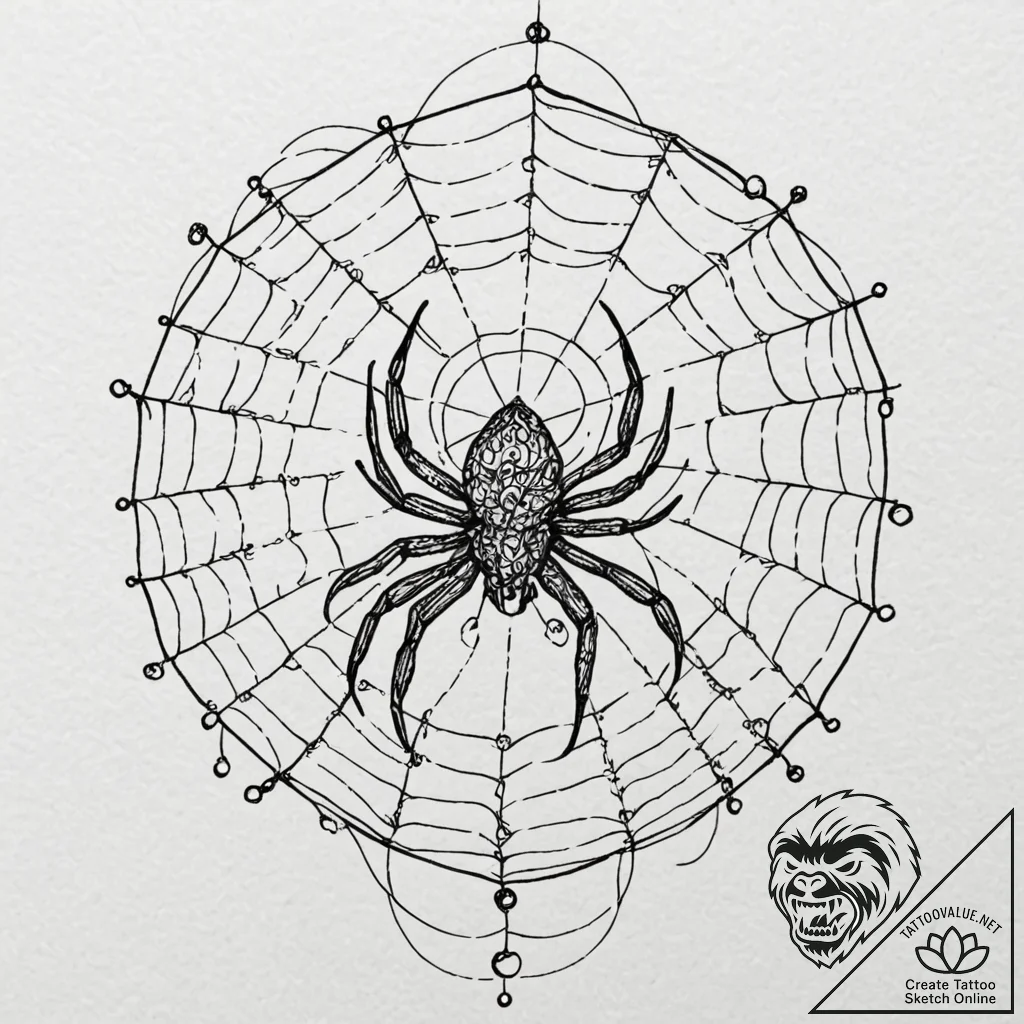 Tattoo sketch, orb weaver's digital web, a de... - tattoo sketch (№1752391593_0, 13.07.2025 07:26) — tattoovalue.net
