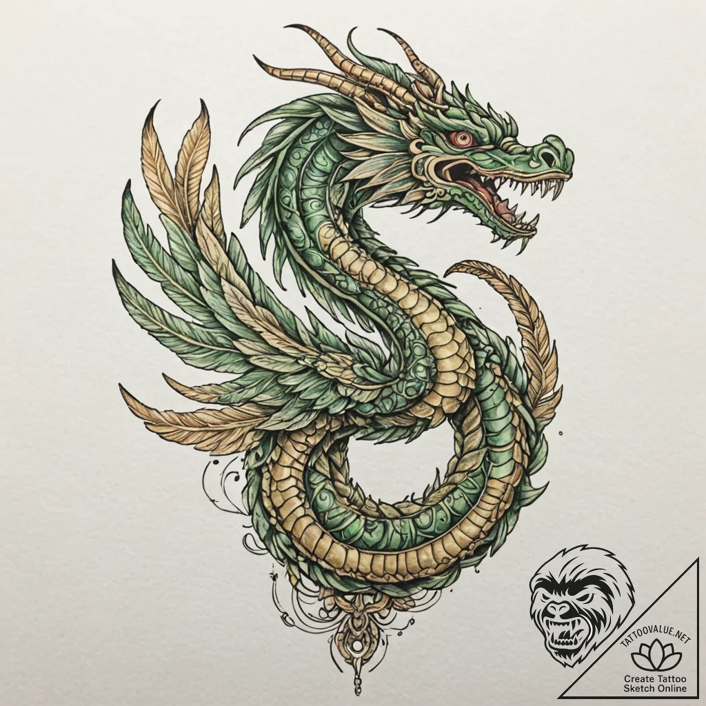Tattoo sketch, feathered serpent, circuit sca... - tattoo sketch (№1752392104_0, 13.07.2025 07:35) — tattoovalue.net
