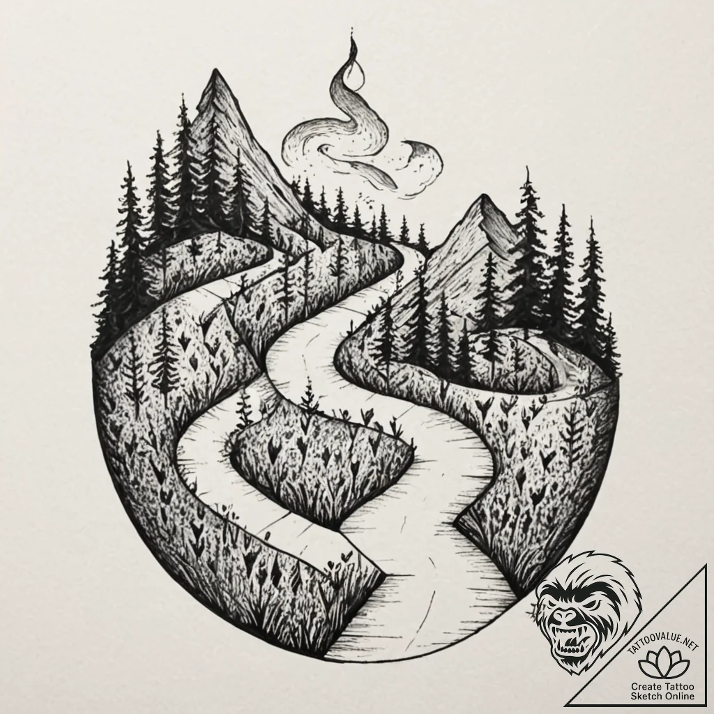 Tattoo sketch, zigzag path to the unknown, a... - tattoo sketch (№1752392960_0, 13.07.2025 07:49) — tattoovalue.net