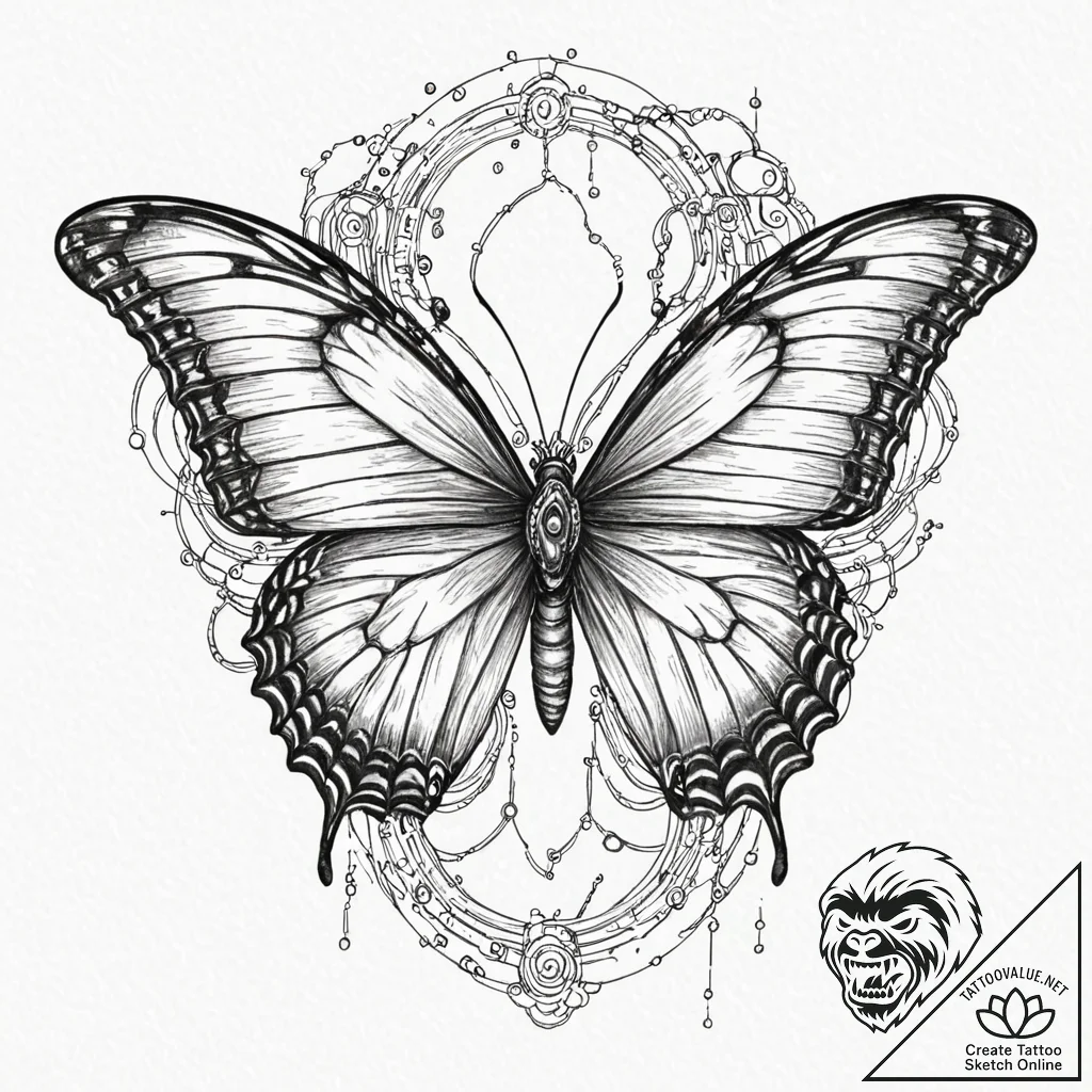 Tattoo sketch, butterfly emerging from a chry... - tattoo sketch (№1752393737_0, 13.07.2025 08:02) — tattoovalue.net