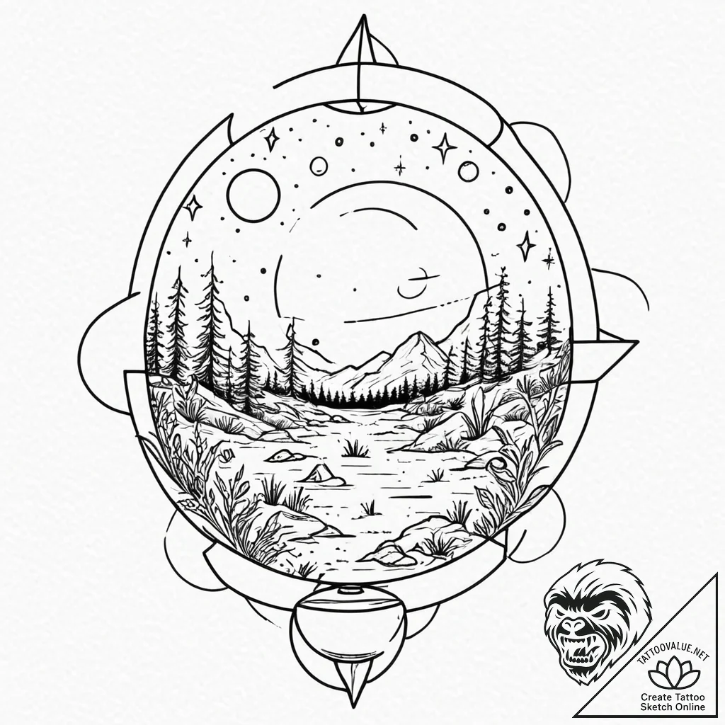Tattoo sketch, exoplanet explorer's lantern,... - tattoo sketch (№1752393823_0, 13.07.2025 08:03) — tattoovalue.net