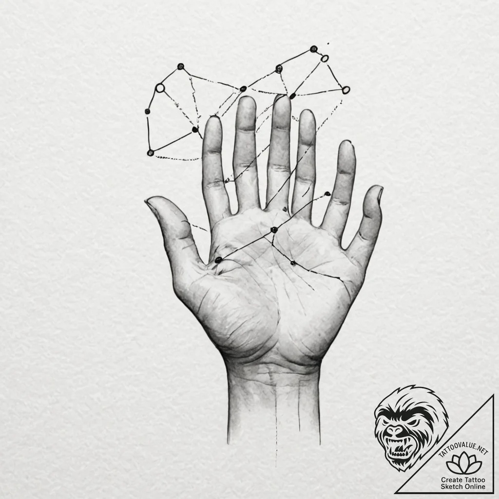 Tattoo sketch, connected constellations: huma... - tattoo sketch (№1752393905_0, 13.07.2025 08:05) — tattoovalue.net