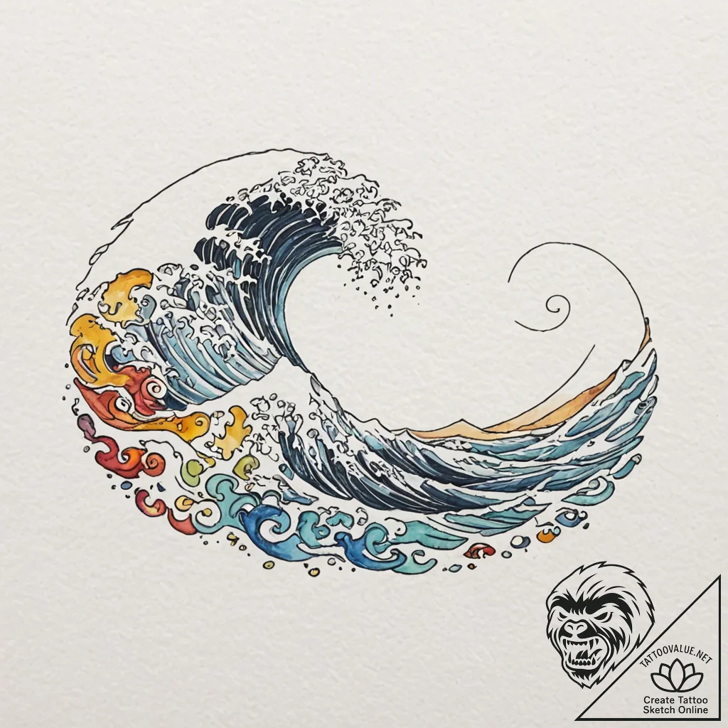 Tattoo sketch, whispering waves of emotion, a... - tattoo sketch (№1752394603_0, 13.07.2025 08:16) — tattoovalue.net