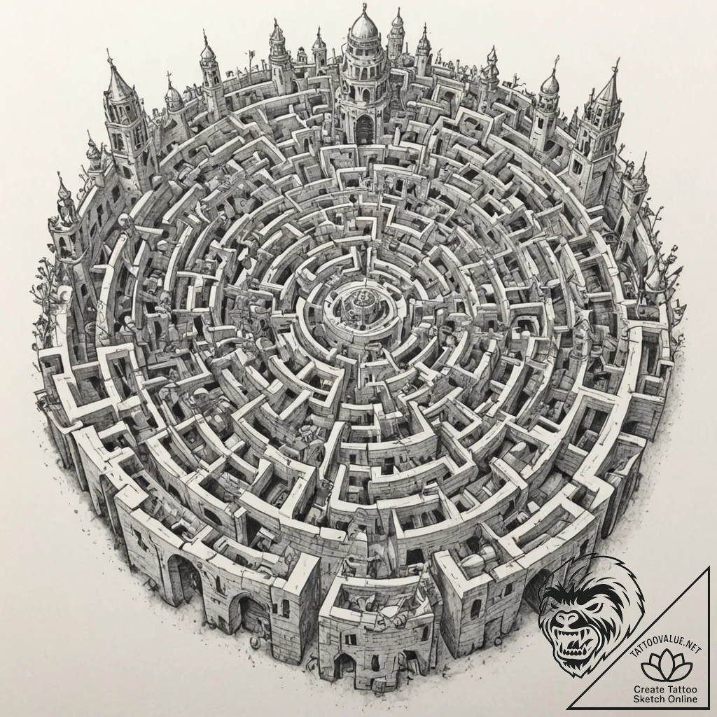 Tattoo sketch, endless mirror maze, a complex... - tattoo sketch (№1752394690_0, 13.07.2025 08:18) — tattoovalue.net