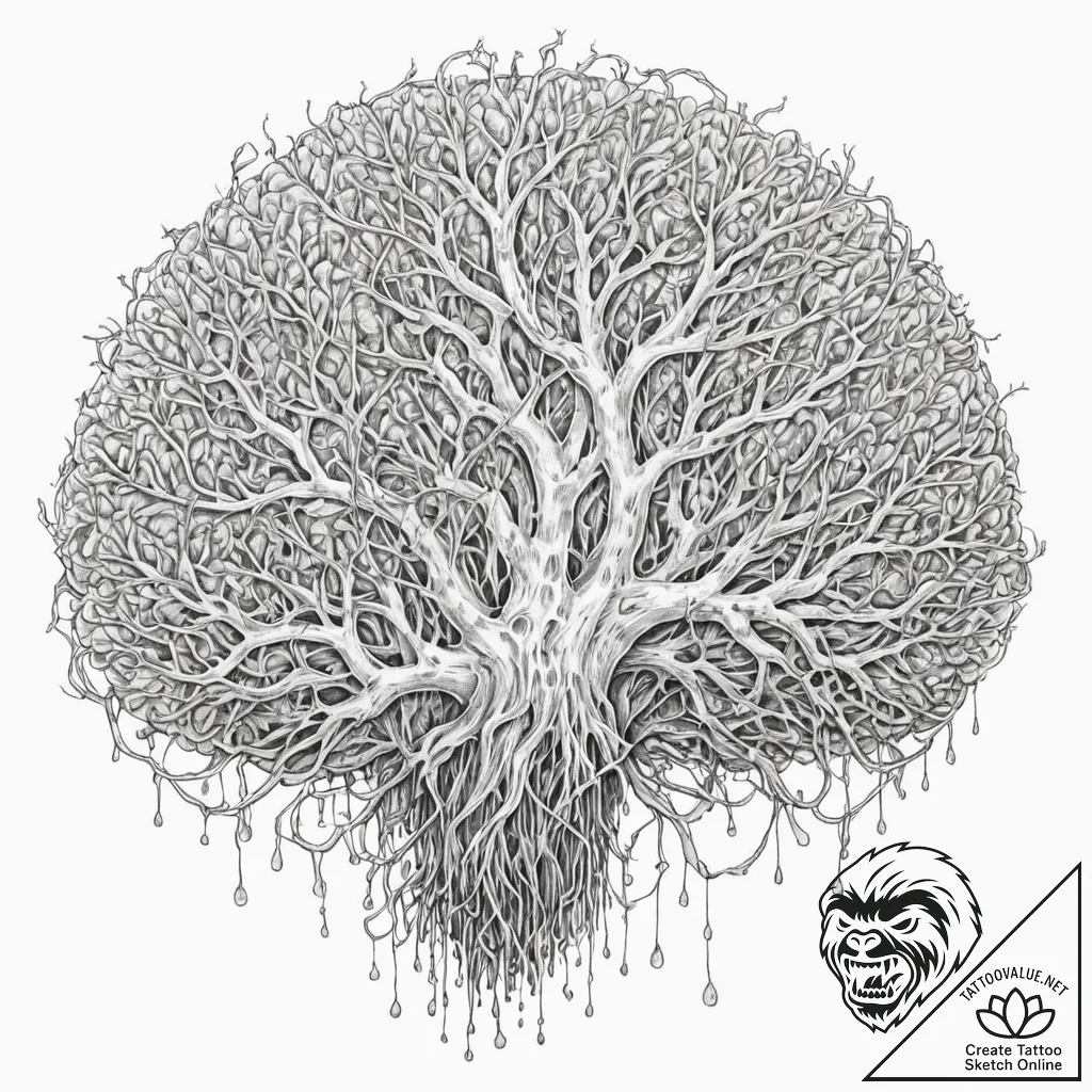 Tattoo sketch, fungal mind network, a detaile... - tattoo sketch (№1752394949_0, 13.07.2025 08:22) — tattoovalue.net