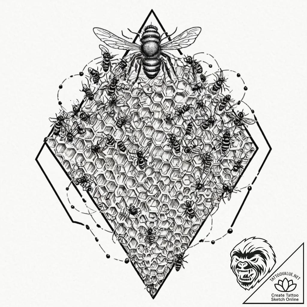 Tattoo sketch, hyper-efficient beehive, a cro... - tattoo sketch (№1752395036_0, 13.07.2025 08:23) — tattoovalue.net