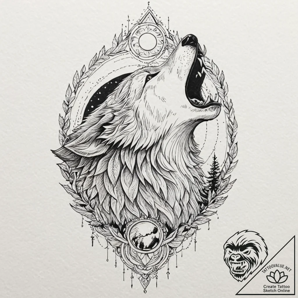 Tattoo sketch, wolf of wilderness, digital ho... - tattoo sketch (№1752395121_0, 13.07.2025 08:25) — tattoovalue.net