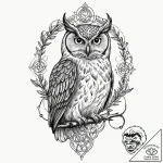 Tattoo sketch, enlightened owl, quantum glow,… – tattoo sketch (№1752395724_0, 13.07.2025 08:35) — tattoovalue.net