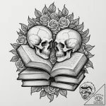 Tattoo sketch, battle-worn bookshelf, with an… – tattoo sketch (№1752395808_0, 13.07.2025 08:36) — tattoovalue.net