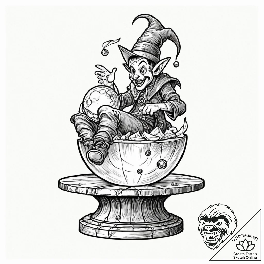 Tattoo sketch, jester's crystal ball, a jeste... - tattoo sketch (№1752395894_0, 13.07.2025 08:38) — tattoovalue.net