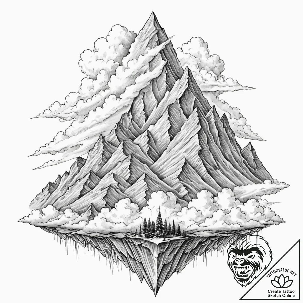 Tattoo sketch, mountain peak, cloud data cent... - tattoo sketch (№1752396581_0, 13.07.2025 08:49) — tattoovalue.net