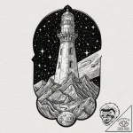 Tattoo sketch, deep space lighthouse, a tall,… – tattoo sketch (№1752396837_0, 13.07.2025 08:53) — tattoovalue.net