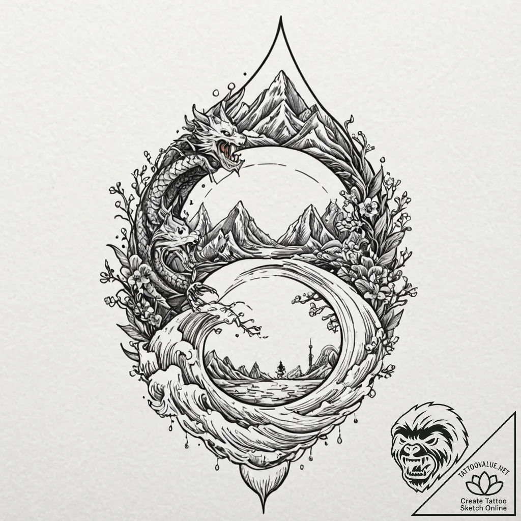 Tattoo sketch, city in a tear drop: a detaile... - tattoo sketch (№1752397008_0, 13.07.2025 08:56) — tattoovalue.net