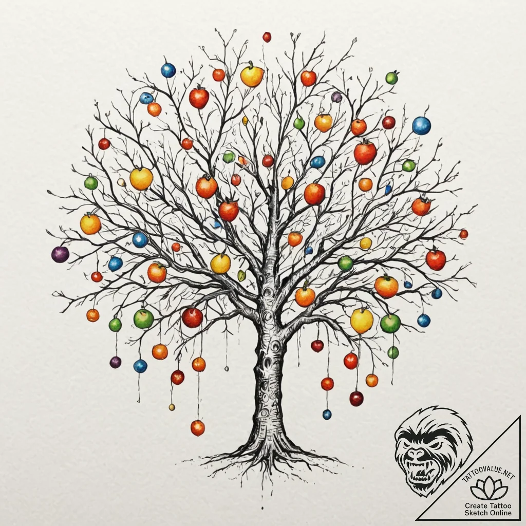Tattoo sketch, yielding branches, data fruit,... - tattoo sketch (№1752397093_0, 13.07.2025 08:58) — tattoovalue.net