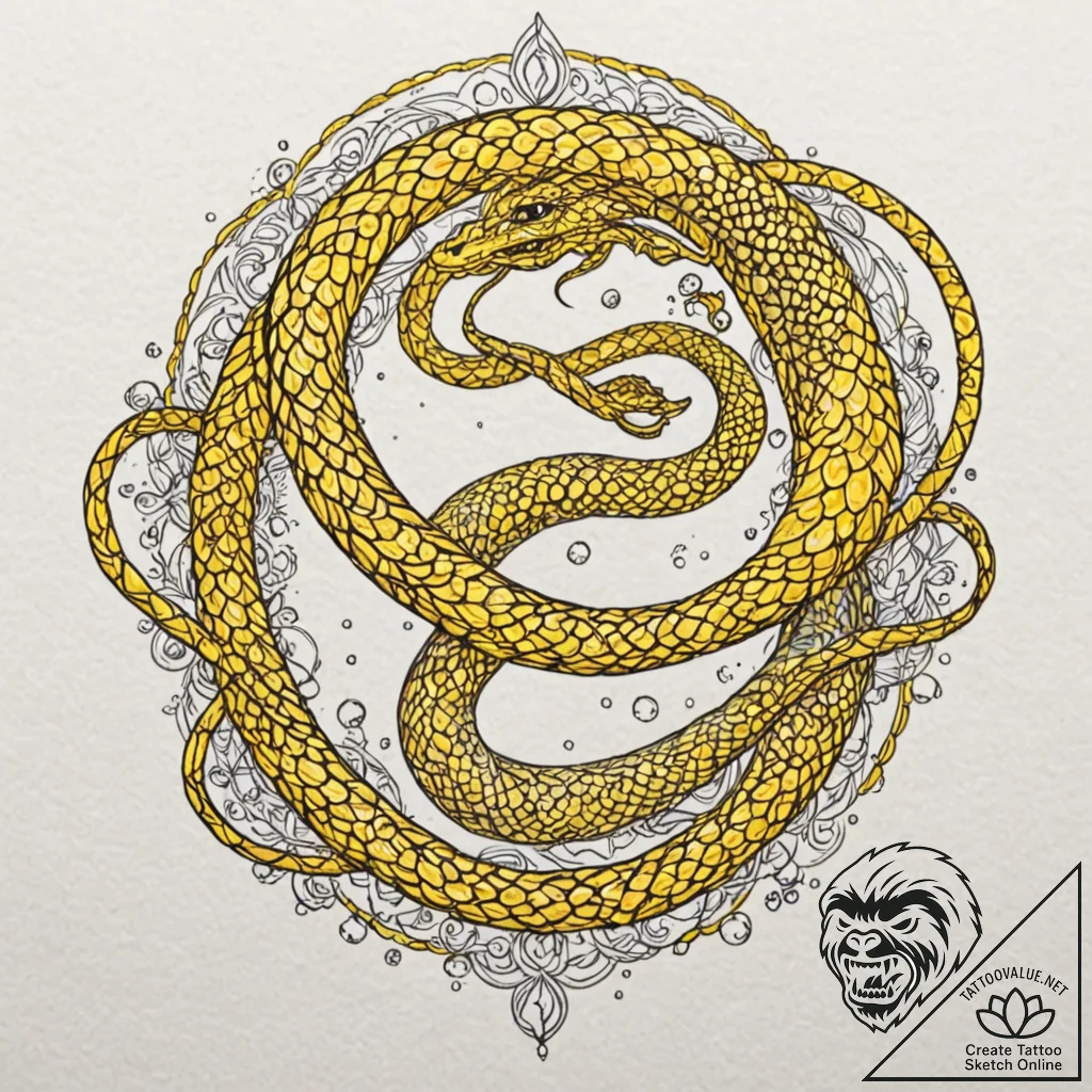 Tattoo sketch, yellow serpent, code scales, a... - tattoo sketch (№1752397700_0, 13.07.2025 09:08) — tattoovalue.net