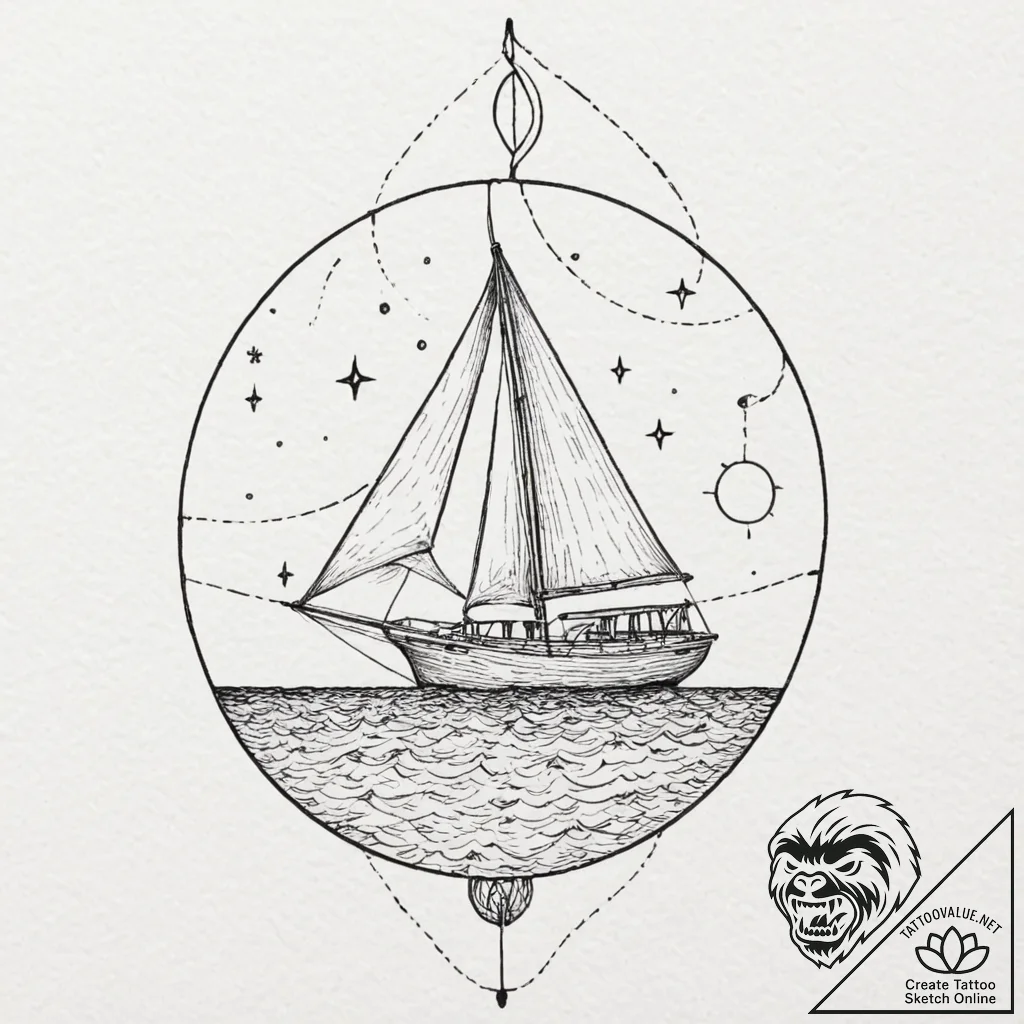 Tattoo sketch, journey by starlight, a small,... - tattoo sketch (№1752397787_0, 13.07.2025 09:09) — tattoovalue.net