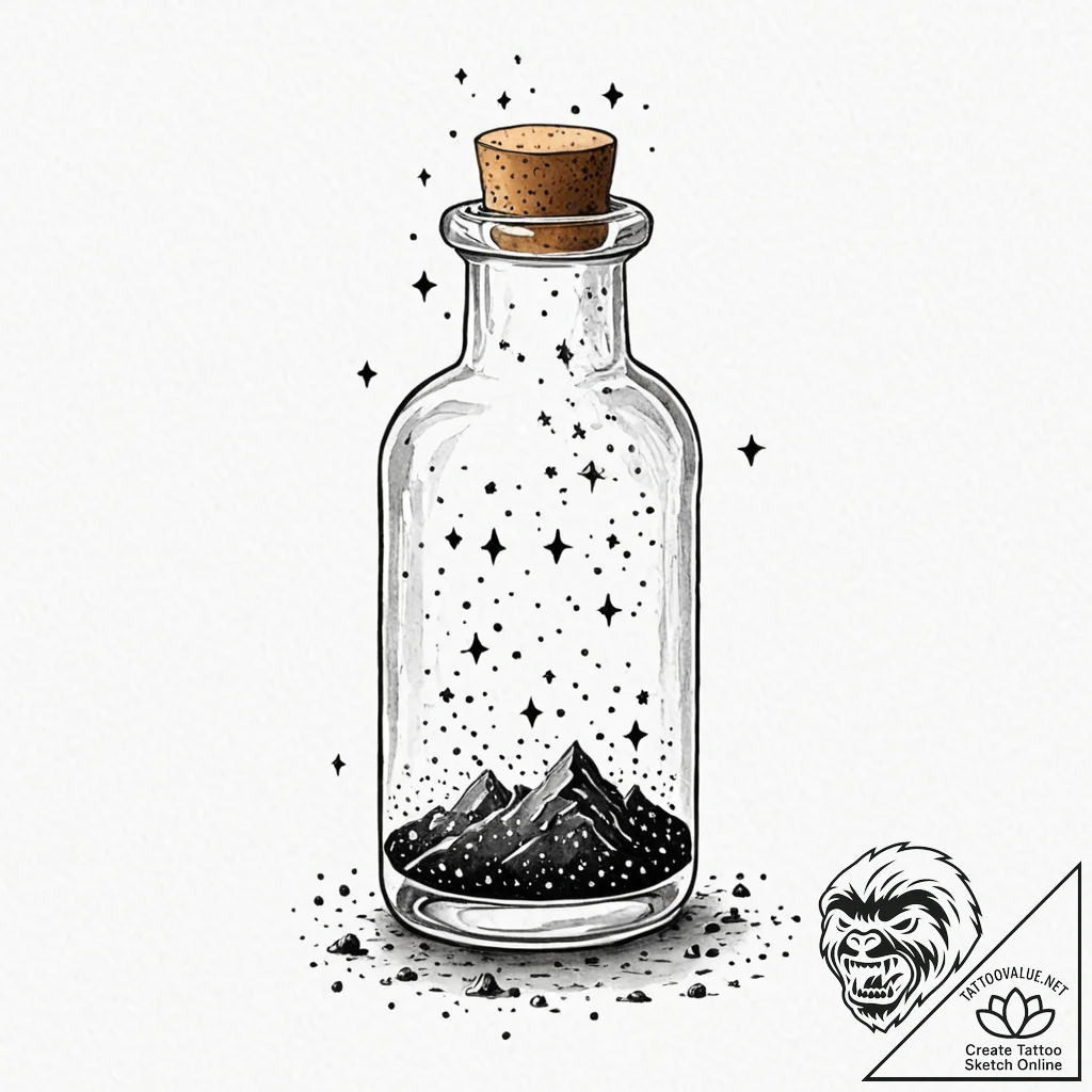 Tattoo sketch, vessel of cosmic dust, a delic... - tattoo sketch (№1752398478_0, 13.07.2025 09:21) — tattoovalue.net