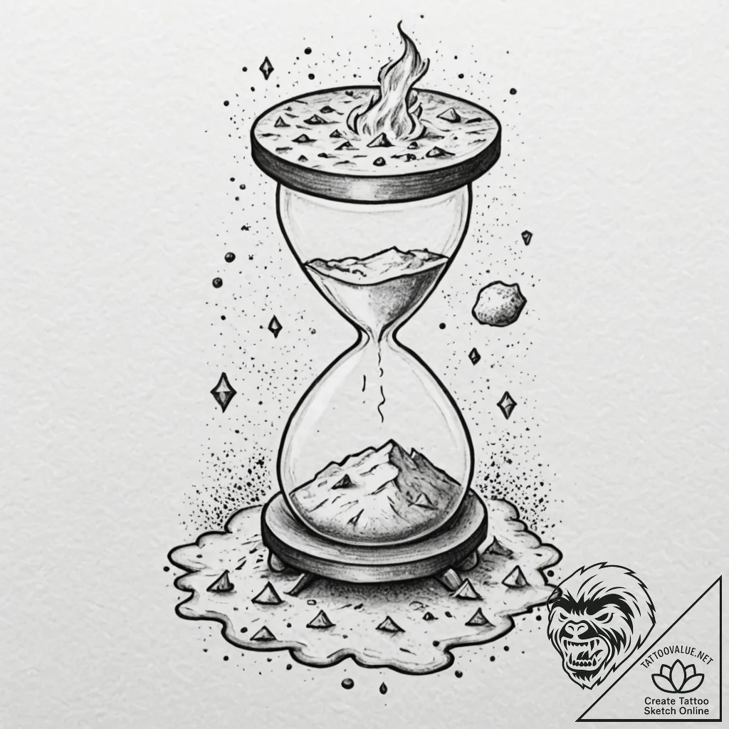 Tattoo sketch, burning hourglass, with sand m... - tattoo sketch (№1752398563_0, 13.07.2025 09:22) — tattoovalue.net