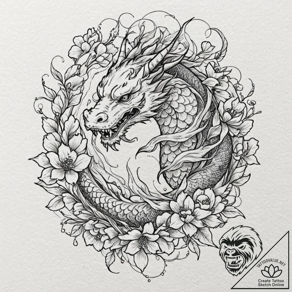 Tattoo sketch, neural network flower, a beaut... - tattoo sketch (№1752399250_0, 13.07.2025 09:34) — tattoovalue.net