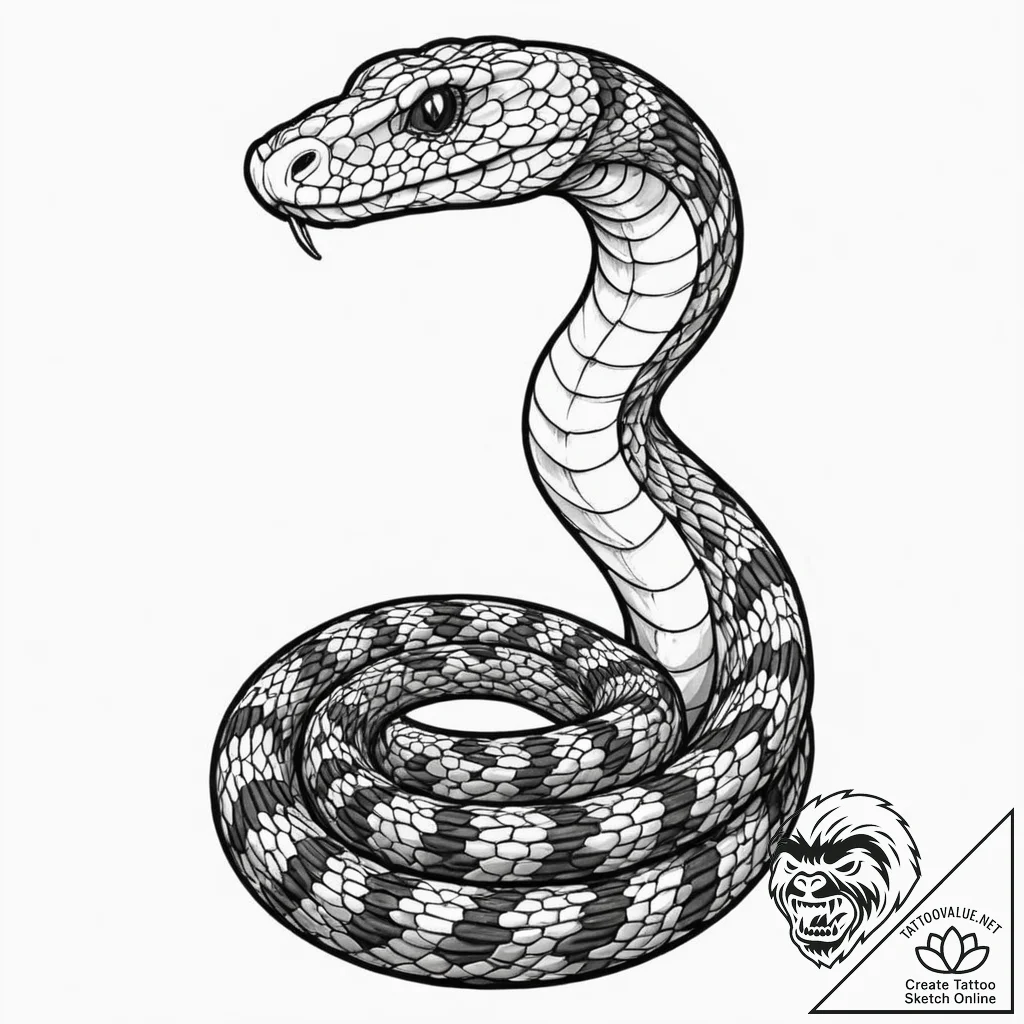 Tattoo sketch, king cobra, pixelated scales,... - tattoo sketch (№1752399338_0, 13.07.2025 09:35) — tattoovalue.net