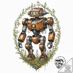 Tattoo sketch, rusted robot, reclaimed by rus… – tattoo sketch (№1752399418_0, 13.07.2025 09:36) — tattoovalue.net