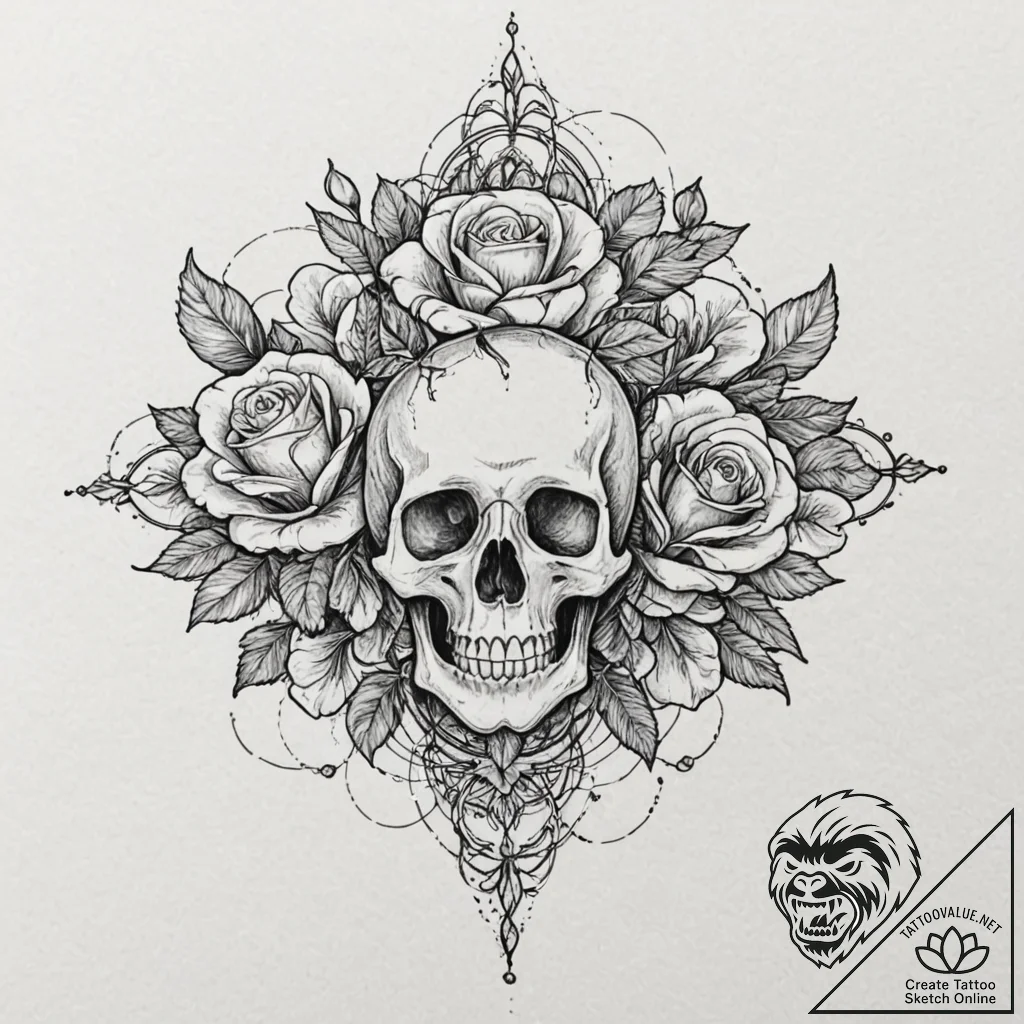 Tattoo sketch, neural network flower, a beaut... - tattoo sketch (№1752399506_0, 13.07.2025 09:38) — tattoovalue.net
