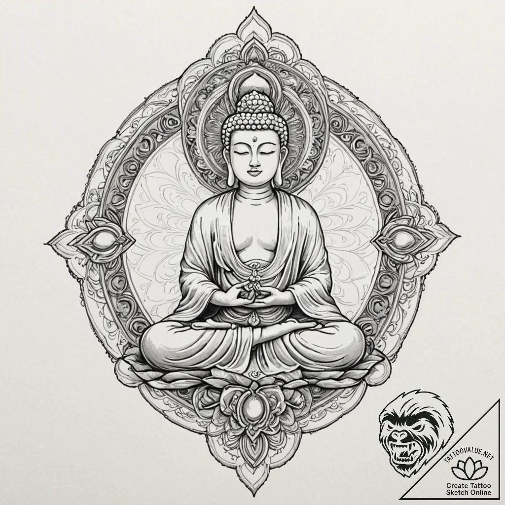 Tattoo sketch, jade buddha, digital aura, a s... - tattoo sketch (№1752399762_0, 13.07.2025 09:42) — tattoovalue.net