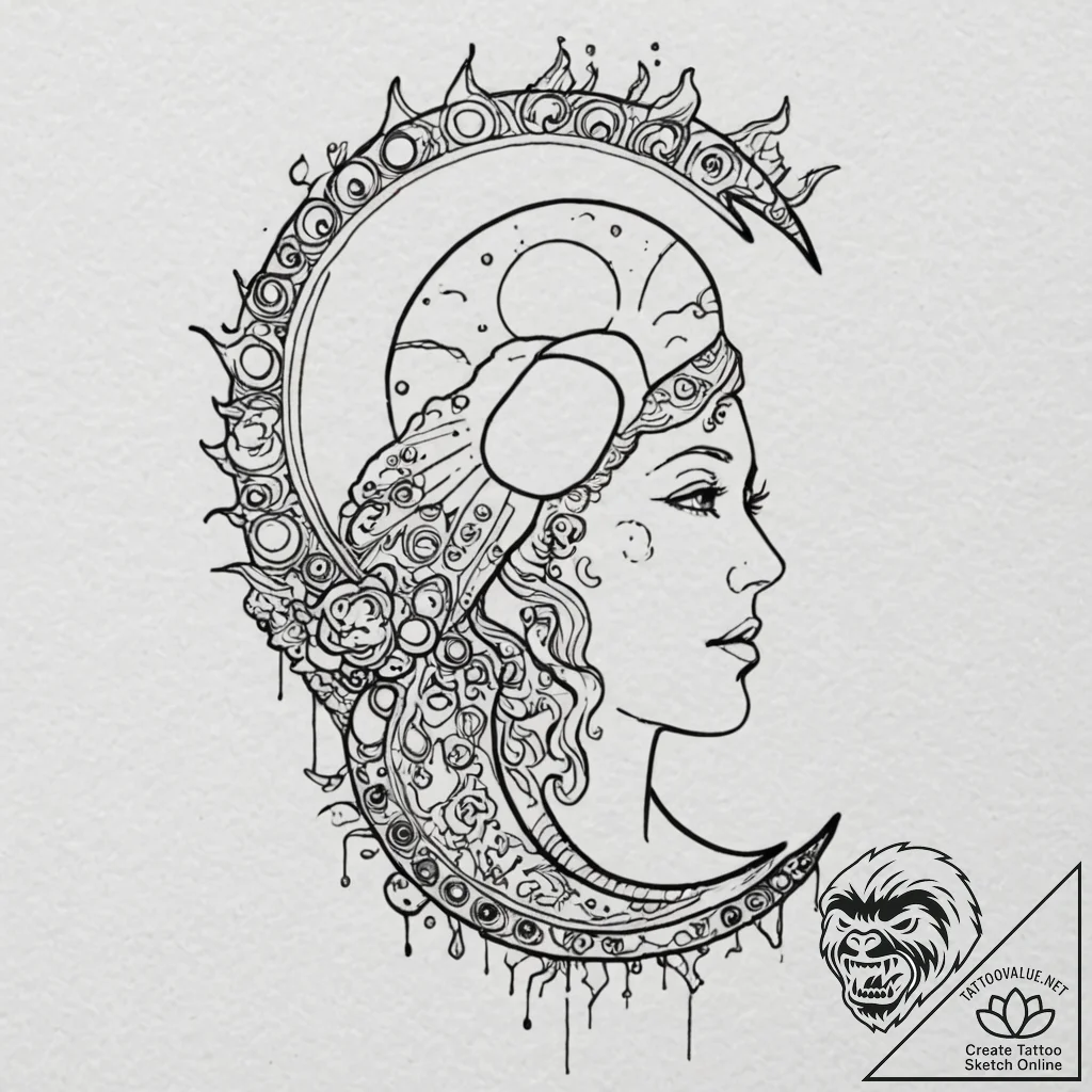 Tattoo sketch, eclipse of awareness, a dramat... - tattoo sketch (№1752400193_0, 13.07.2025 09:49) — tattoovalue.net