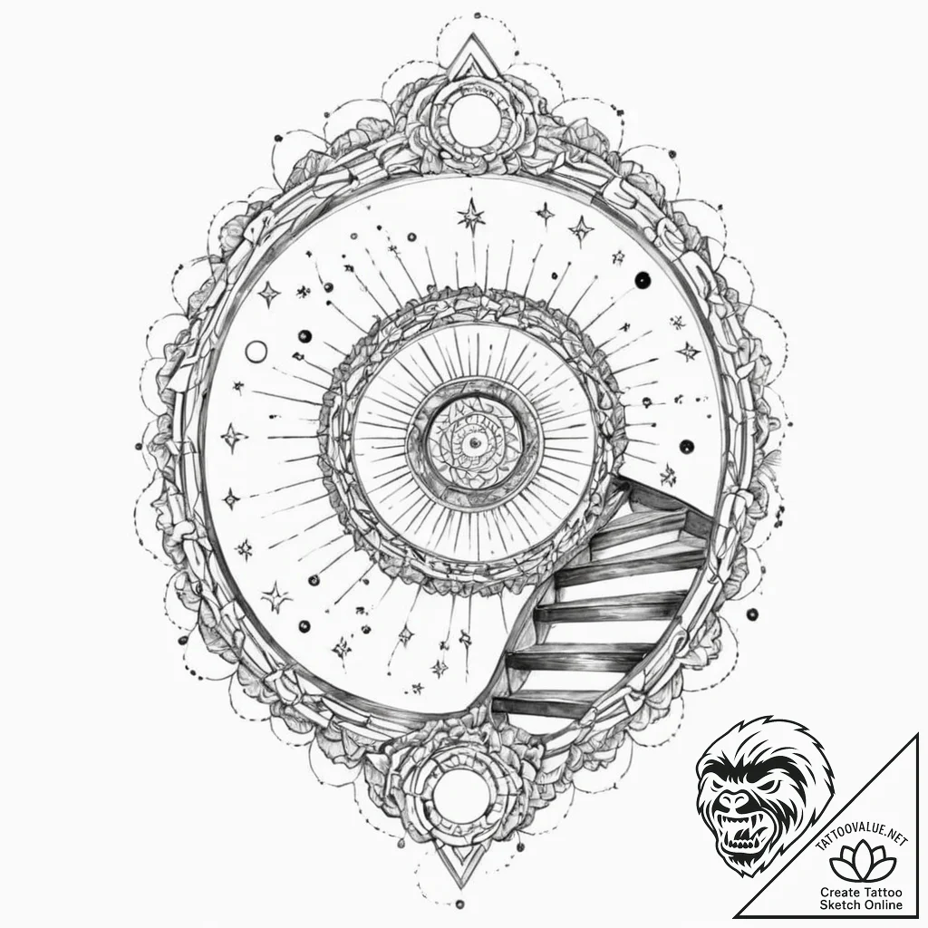 Tattoo sketch, spiral galaxy staircase, a gra... - tattoo sketch (№1752400362_0, 13.07.2025 09:52) — tattoovalue.net