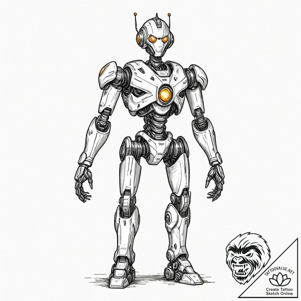Tattoo sketch, virtuous vanguard robot, a sle... - tattoo sketch (№1752400535_0, 13.07.2025 09:55) — tattoovalue.net