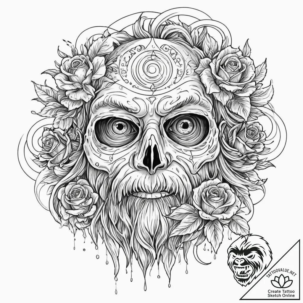 Tattoo sketch, yeti's glacial gaze (data ice)... - tattoo sketch (№1752401055_0, 13.07.2025 10:04) — tattoovalue.net