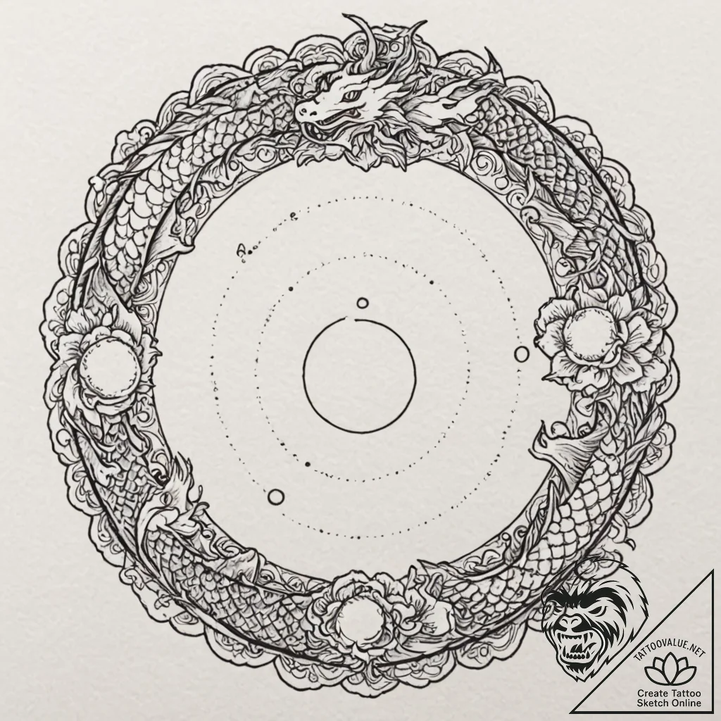 Tattoo sketch, lunar cycle dial, a circular d... - tattoo sketch (№1752401404_0, 13.07.2025 10:10) — tattoovalue.net