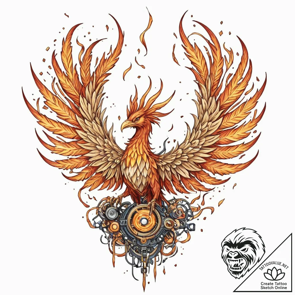 Tattoo sketch, phoenix of pixelated rebirth,... - tattoo sketch (№1752401491_0, 13.07.2025 10:11) — tattoovalue.net