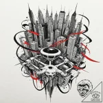 Tattoo sketch, kinetic cityscape drone, a sle… – tattoo sketch (№1752401579_0, 13.07.2025 10:12) — tattoovalue.net