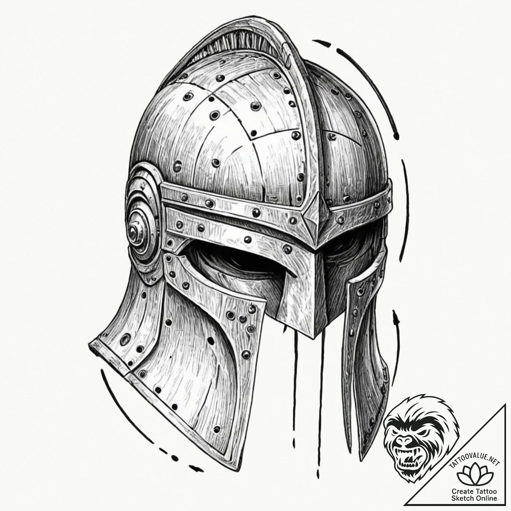 Tattoo sketch, warrior's helmet, digital scar... - tattoo sketch (№1752402097_0, 13.07.2025 10:21) — tattoovalue.net