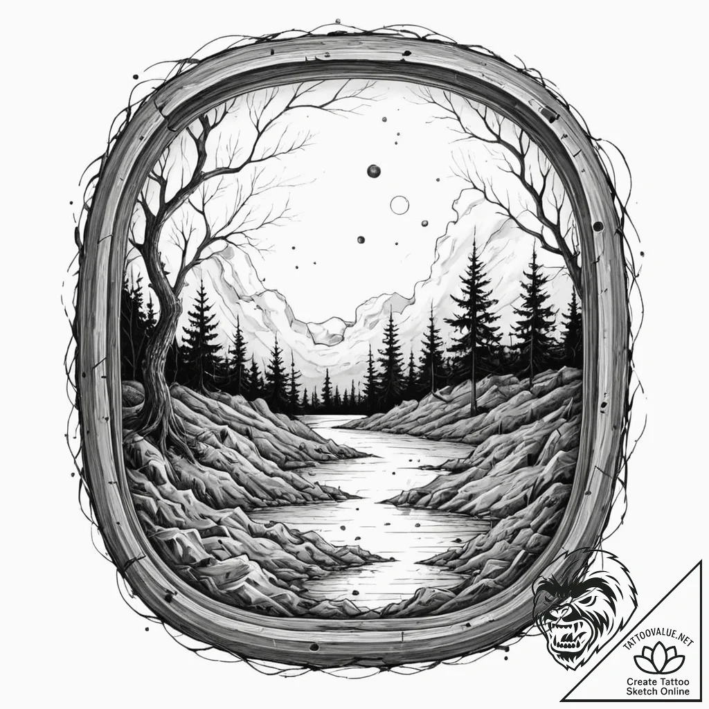Tattoo sketch, window to a warped reality, a... - tattoo sketch (№1752402183_0, 13.07.2025 10:23) — tattoovalue.net