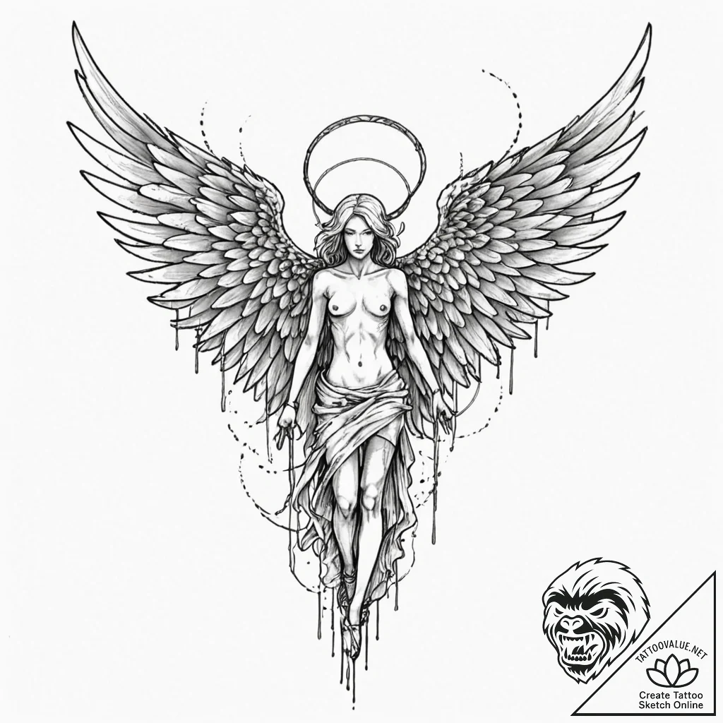 Tattoo sketch, apocalyptic angel with broken... - tattoo sketch (№1752402866_0, 13.07.2025 10:34) — tattoovalue.net