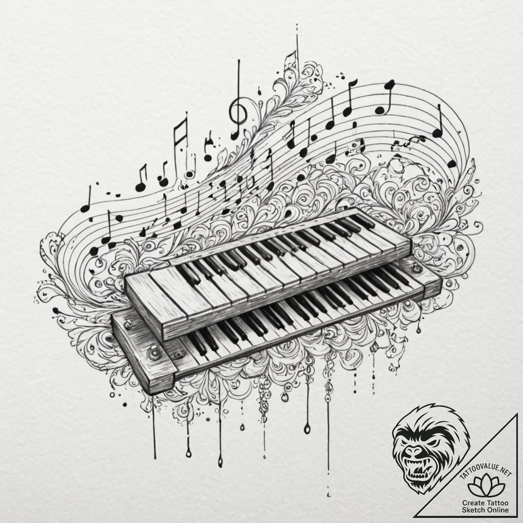 Tattoo sketch, xylophone spirit guide, an eth... - tattoo sketch (№1752402951_0, 13.07.2025 10:35) — tattoovalue.net