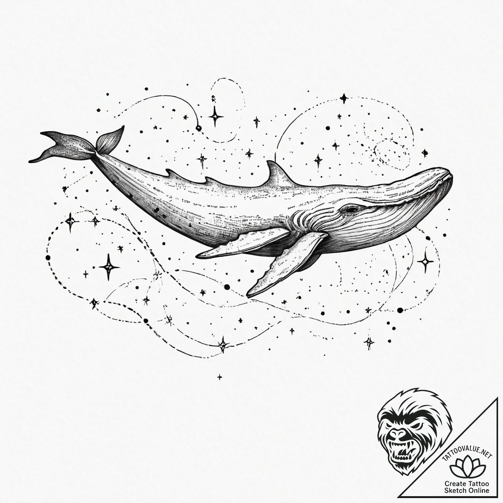 Tattoo sketch, space whale, constellation ski... - tattoo sketch (№1752403296_0, 13.07.2025 10:41) — tattoovalue.net